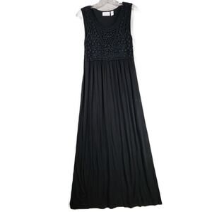 Chico's Crochet Lace Bodice Maxi Dress Size 4 Black Sleeveless